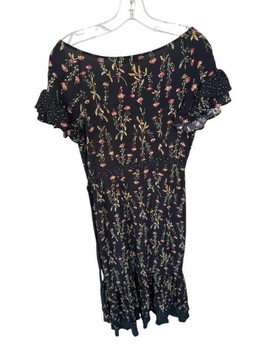 Likely Size Est S Black & Green Viscose Short Sleeve Botanical Side Tie Dress Black & Green / Est S