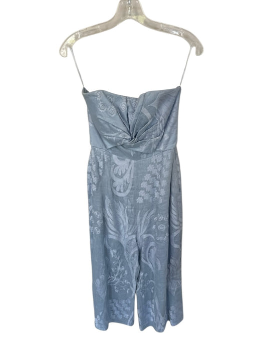 Aijek Size 1/S Slate Blue Linen & Silk Strapless Embroidered Flowers Jumper Slate Blue / 1/S