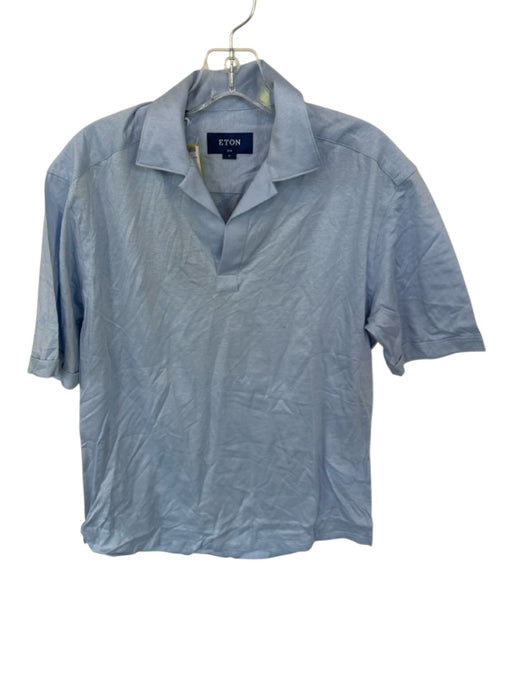 Eton NWT Size M Light blue Cotton & Linen Solid Split Neck Men's Polo Light blue / M