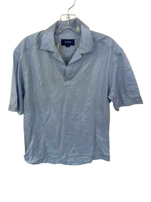 Eton NWT Size M Light blue Cotton & Linen Solid Split Neck Men's Polo Light blue / M