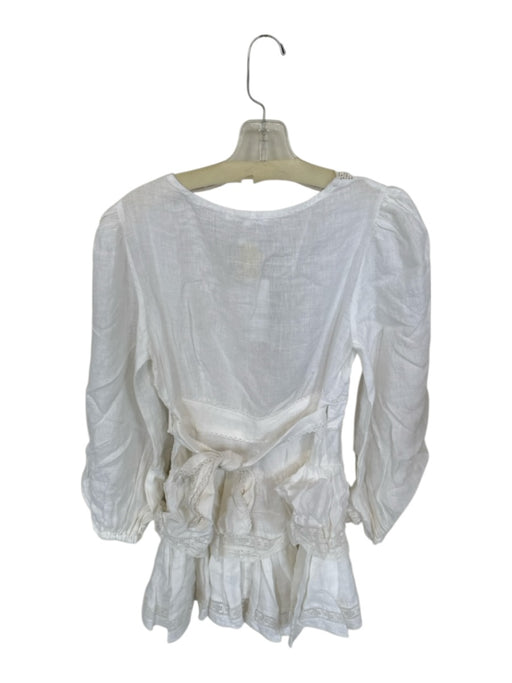 Maia Bergman Size S White Linen Long Balloon Sleeve Wrap Lace Dress White / S
