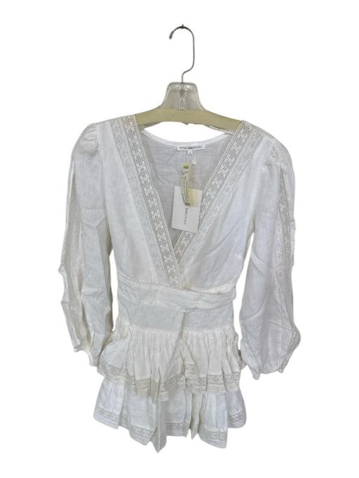 Maia Bergman Size S White Linen Long Balloon Sleeve Wrap Lace Dress White / S