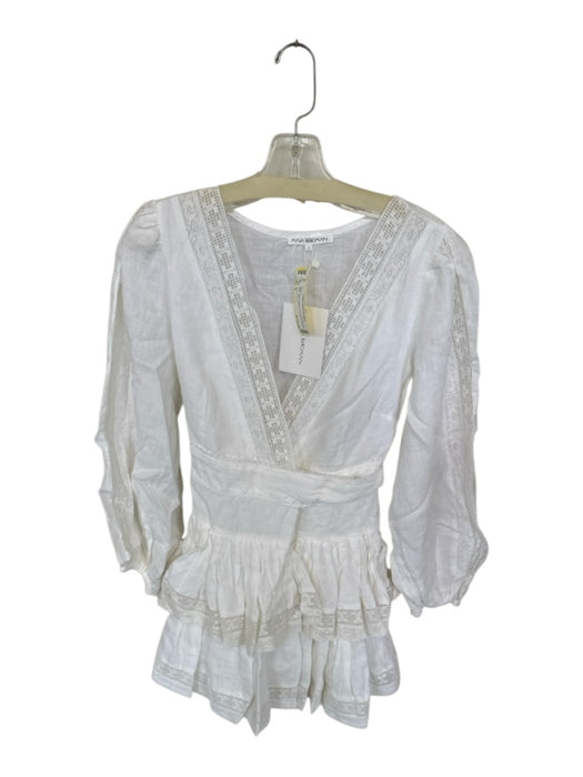 Maia Bergman Size S White Linen Long Balloon Sleeve Wrap Lace Dress White / S