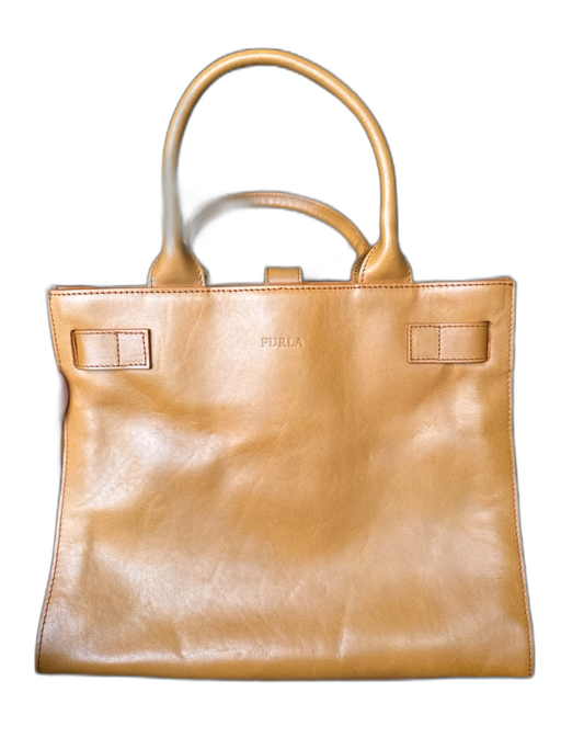 Furla Brown Leather Top Handles Snap Button Close Structured Bag Brown / M