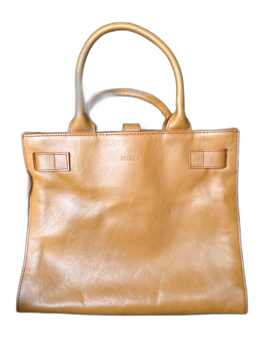 Furla Brown Leather Top Handles Snap Button Close Structured Bag Brown / M