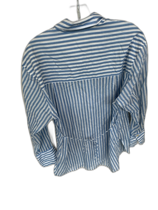 Vince Size XS Blue & White Cotton Long Sleeve Striped Button Down Back Tie Top Blue & White / XS