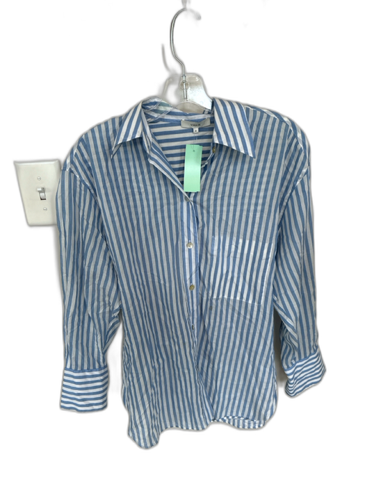 Vince Size XS Blue & White Cotton Long Sleeve Striped Button Down Back Tie Top Blue & White / XS
