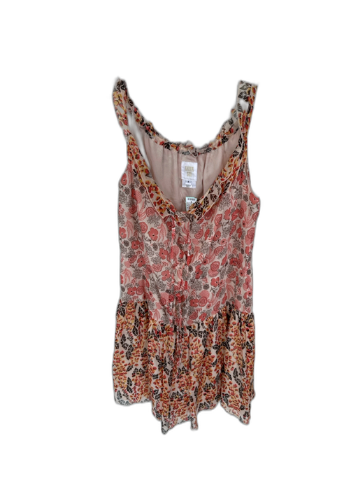 Anna Sui Size 4 Peach & brown Silk Sleeveless Flowers Buttons Dress Peach & brown / 4