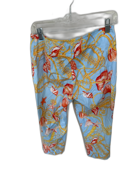 J. McLaughlin Size 4 Blue & Orange Cotton Seashells Straight Leg Cropped Pants Blue & Orange / 4