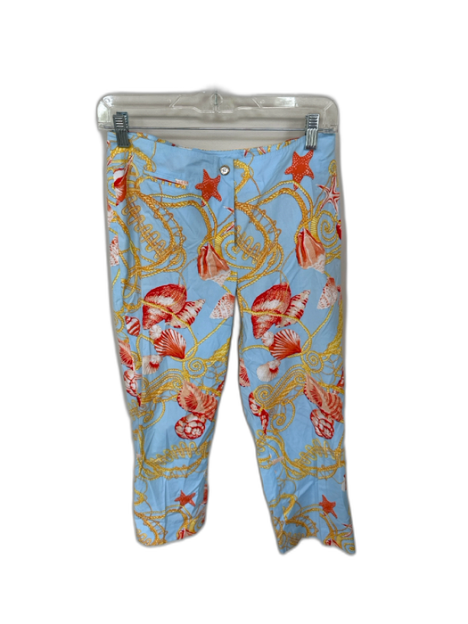J. McLaughlin Size 4 Blue & Orange Cotton Seashells Straight Leg Cropped Pants Blue & Orange / 4