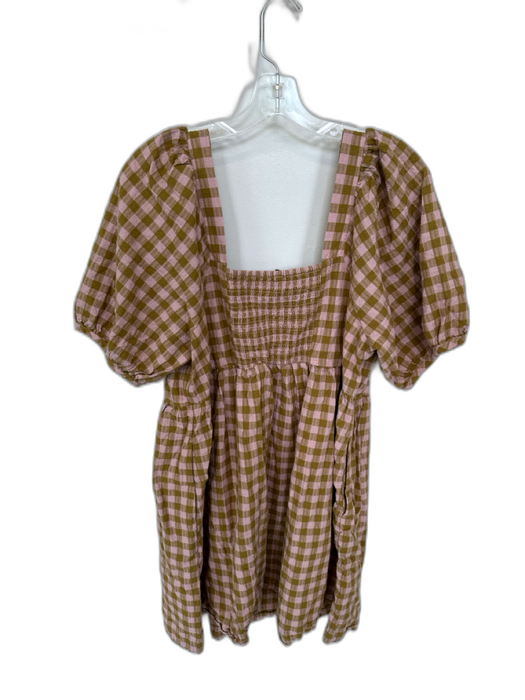 Madewell Size XL Green & Purple Cotton Short Balloon Sleeve Gingham Dress Green & Purple / XL