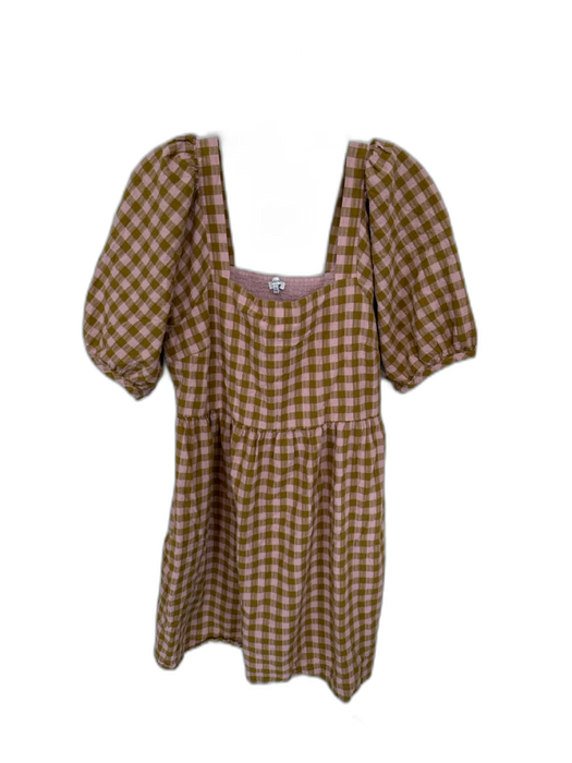 Madewell Size XL Green & Purple Cotton Short Balloon Sleeve Gingham Dress Green & Purple / XL