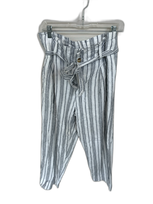 Madewell Size 14 White & Navy Cotton High Waist Striped Wide Leg Belted Pants White & Navy / 14