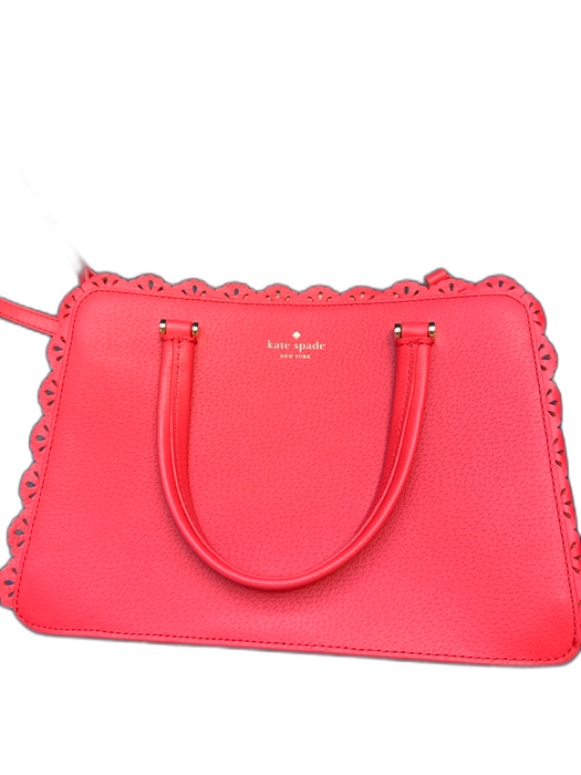 Kate Spade Coral Pink Leather Scalloped Structured Top Handles Long strap Bag Coral Pink / M