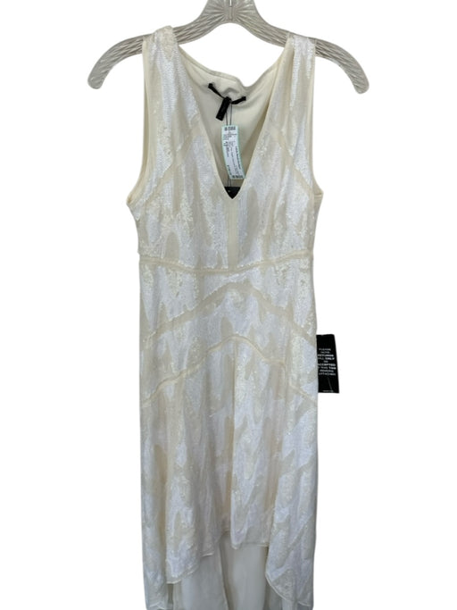 BCBGMAXAZRIA Size 12 Ivory Sequin Sleeveless Side Zip Gown Ivory / 12