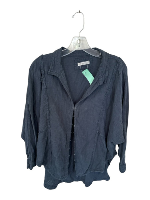 We The Free Size M Charcoal Cotton Long Sleeve Button Down Raw Hem Top Charcoal / M