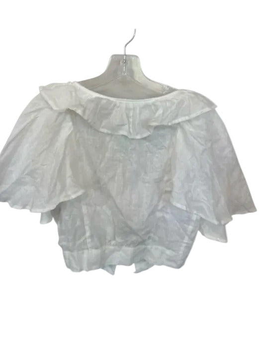 We The Free Size XS White Linen Short Sleeve Ruffle Collar Button Down Top White / XS