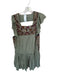 Free People Size S Green & Brown Cotton Short Sleeve Cross Stitch Dress Green & Brown / S