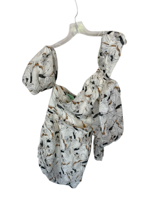 Acler Size Est S white & tan One Shoulder Botanical Gathered Dress white & tan / Est S
