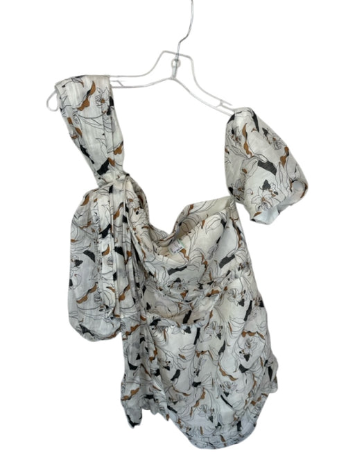 Acler Size Est S white & tan One Shoulder Botanical Gathered Dress white & tan / Est S