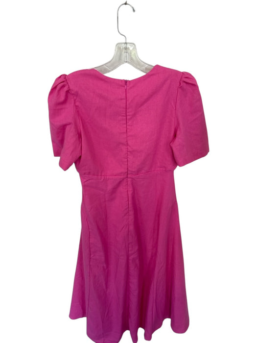 Lalibela Size S Pink Linen Short Sleeve Button Down Back Zip Midi Dress Pink / S