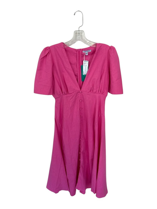 Lalibela Size S Pink Linen Short Sleeve Button Down Back Zip Midi Dress Pink / S