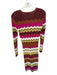 Pinko Size L Brown & Magenta Viscose Long Sleeve Chevron Lace Up Front Dress Brown & Magenta / L