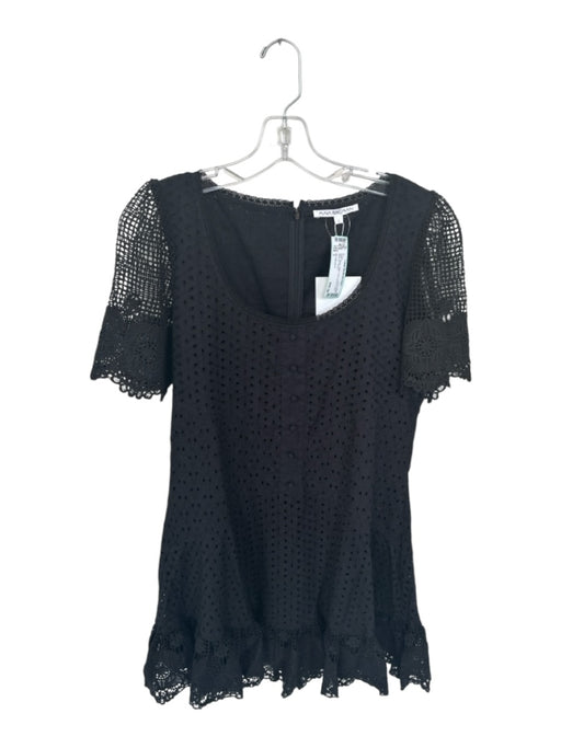 Maia Bergman Size L Black Cotton Short Sleeve Lace Back Zip Dress Black / L