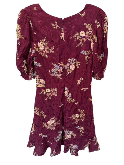Maeve Size 8 Maroon & Tan Viscose Short Sleeve Floral Back Zip Dress Maroon & Tan / 8