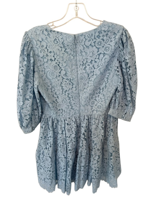 Bardot Size 6 Baby Blue Lace 3/4 Balloon Sleeve V Neck Back Zip Dress Baby Blue / 6