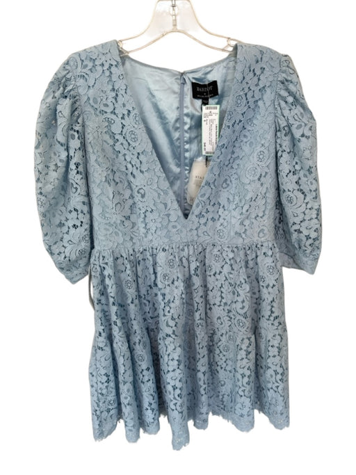 Bardot Size 6 Baby Blue Lace 3/4 Balloon Sleeve V Neck Back Zip Dress Baby Blue / 6