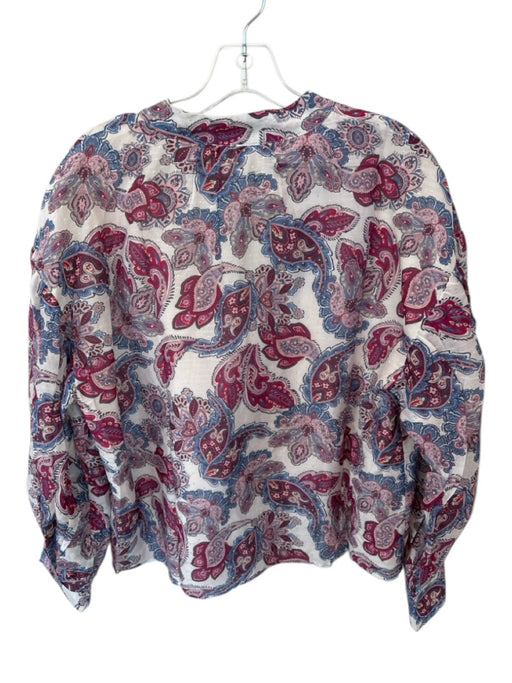 Magali Pascal Size M Blue & Purple Cotton & Silk Long Balloon Sleeve Flowers Top Blue & Purple / M