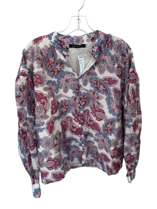 Magali Pascal Size M Blue & Purple Cotton & Silk Long Balloon Sleeve Flowers Top Blue & Purple / M