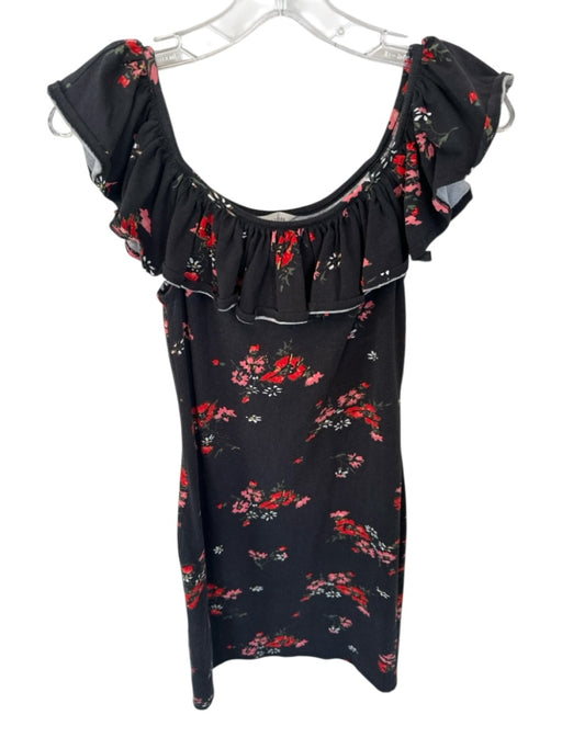 Rebecca Taylor Size S Black & Red Cotton Blend Flutter Sleeves Flowers Dress Black & Red / S