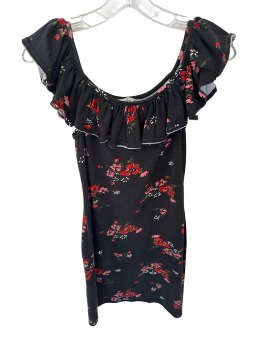 Rebecca Taylor Size S Black & Red Cotton Blend Flutter Sleeves Flowers Dress Black & Red / S