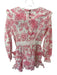 Lalibela Size XS Pink & White Cotton Long Balloon Sleeve Toile Ruffles Dress Pink & White / XS