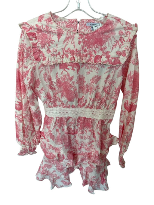 Lalibela Size XS Pink & White Cotton Long Balloon Sleeve Toile Ruffles Dress Pink & White / XS