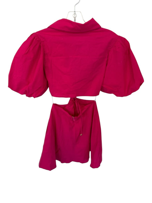Lalibela Size S Magenta Pink Cotton 3/4 Balloon Sleeve Collar Cut Out Side Dress Magenta Pink / S