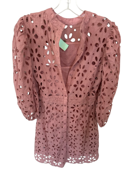 Maia Bergman Size XS Mauve Cotton Long Balloon Sleeve Eyelet Slip Dress Mauve / XS