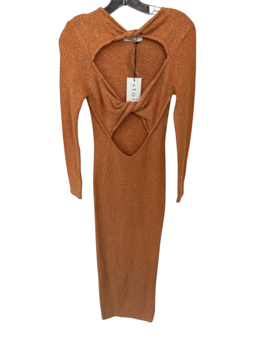 Atoir Size 4 Orange Cotton Knit Long Sleeve keyhole front Maxi Dress Orange / 4