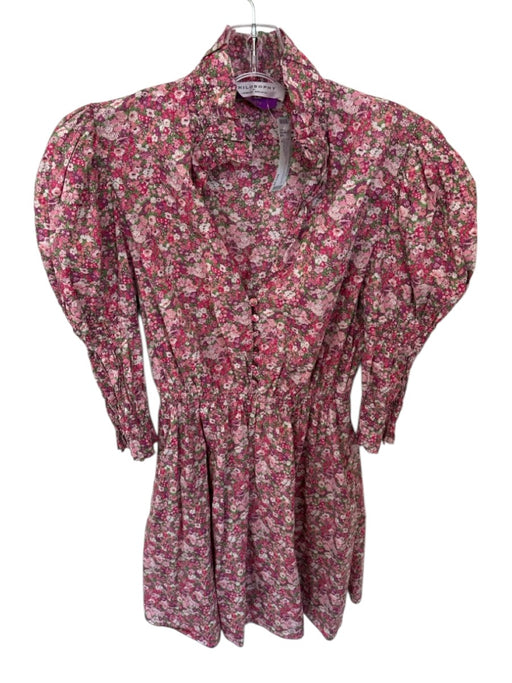 Philosophy Size 6 Purple & Green Cotton Long Sleeve Botanical Dress Purple & Green / 6