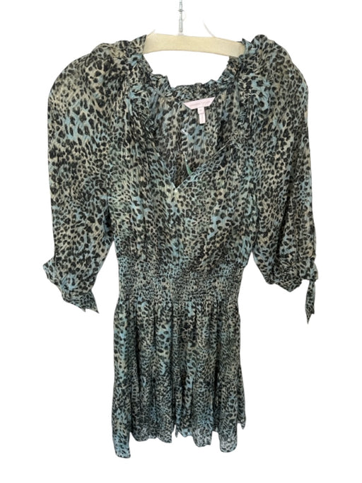 Rebecca Taylor Size XS Green & Black Silk & Viscose Long Balloon Sleeve Dress Green & Black / XS