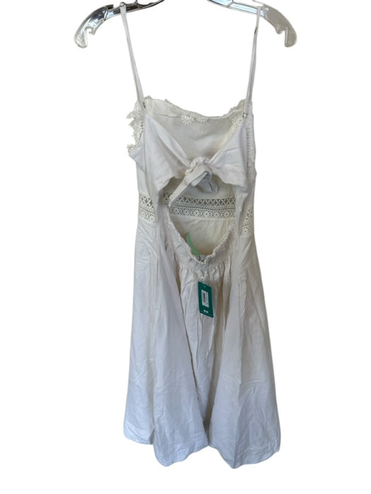 Lalibela Size L White Linen & Viscose Spaghetti Strap Lace Detail Back Tie Dress White / L