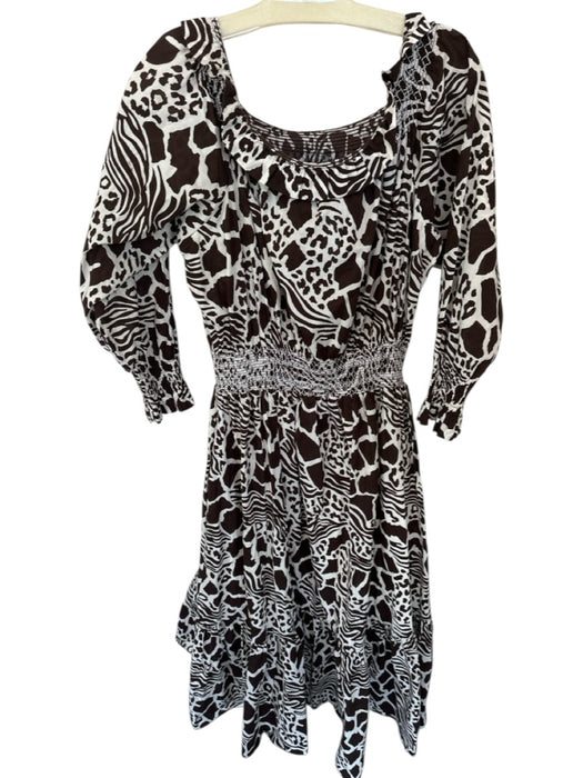 Adam Lippes Size 10 Cream & Brown Cotton Off Shoulder Animal Print Maxi Dress Cream & Brown / 10