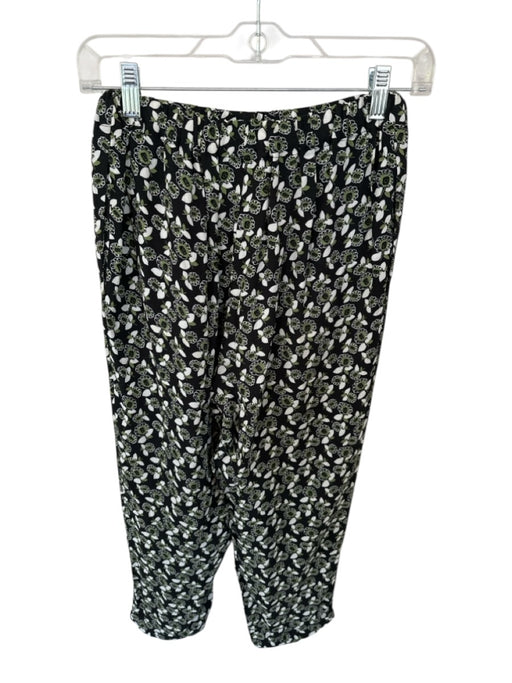 Marni Size 42 Black & Green Viscose Elastic Waist Flowers Front Pockets Pants Black & Green / 42