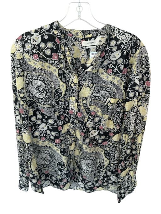 Isabel Marant Size 40 Black & Yellow Cotton Long Sleeve Botanical Top Black & Yellow / 40