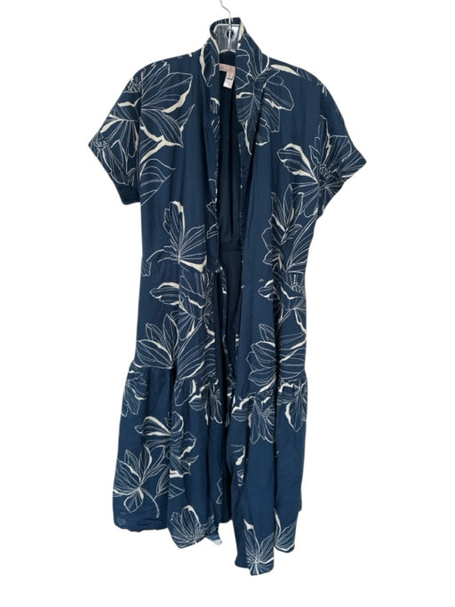Hutch Size L Navy & Cream Cotton Short Sleeve Flowers Wrap Maxi Dress Navy & Cream / L