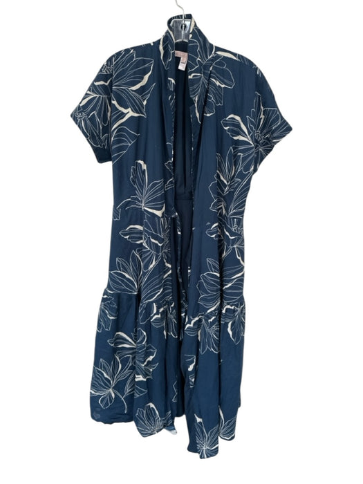 Hutch Size L Navy & Cream Cotton Short Sleeve Flowers Wrap Maxi Dress Navy & Cream / L