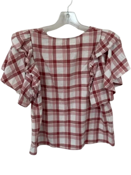 The Great Size 0/XS Mauve & White Cotton & Linen Short Sleeve Checkered Top Mauve & White / 0/XS
