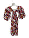 Nicholas Size 7 Purple & White Linen Short Balloon Sleeve Flowers Back Zip Dress Purple & White / 7